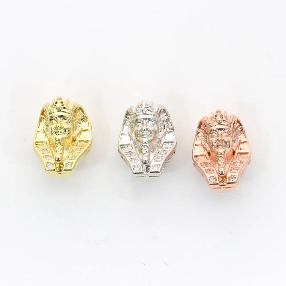 CZ Micro Pave CZ Egyptian Pharaoh Head Beads CZ Sphinx beads For Men Bracelet Charms Bead