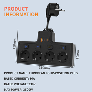 4-Outlet EU Surge Protector Power Strip Extension <strong>Socket</strong> 16A Rated <strong>Portable</strong> <strong>Plug</strong> Outlet Extender Multi <strong>Plug</strong> <strong>Socket</strong> - Product Image 5