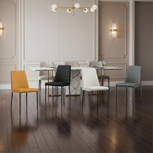 टिकाऊ व्यवसाय डाइनिंग चेयर आधुनिक सुरुचिपूर्ण डिजाइन pu चमड़े के धातु पैर विला और होटल के उपयोग के लिए उच्च गुणवत्ता वाले घर फर्नीचर - Product Image 6