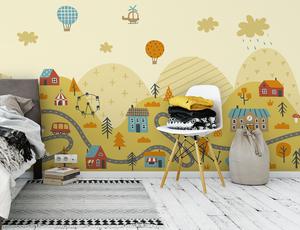 วอลเปเปอร์ลายซ้ำแบบเมืองเทพนิยาย สีครีมนุ่มและสีน้ำตาล ภาพจิตรกรรมฝาผนังหมู่บ้านในนิทานสำหรับตกแต่งห้องสไตล์แฟนตาซี - Product Image 6