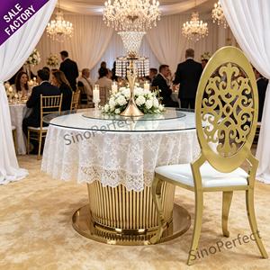 New Product Centerpieces Gold Glass <b>Top</b> Round Luxury Stainless Steel <b>Tables</b> and Chairs for Party Rental - Product Image 1