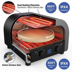 Four à <span class=keywords><strong>pizza</strong></span> d'extérieur fiable, chaleur 500°C, <span class=keywords><strong>pierre</strong></span> de cuisson de 13 pouces, fonction rotative <span class=keywords><strong>pour</strong></span> terrasse et barbecue - Product Image 6