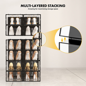 12-Pack Người Phụ Nữ Màu Be Có Thể Gập Lại Giày Lưu Trữ <span class=keywords><strong>Organizer</strong></span> Box Rõ Ràng Bìa Có Thể Điều Chỉnh Chia Tủ Quần Áo Giày Tổ Chức Cho Hộ Gia Đình - Product Image 4