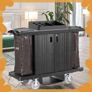 Chariot de <span class=keywords><strong>service</strong></span> et de nettoyage BAIYUN CLEANING AF08172A gris et jaune en PP avec deux portes pour le <span class=keywords><strong>service</strong></span> en chambre d'hôtel et la zone de <span class=keywords><strong>service</strong></span> des boissons - Product Image 5