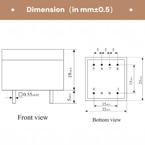 Trasformatore YHDC PE2010-M con Montaggio PCB Sigillato in Resina Epossidica, 0.5VA, 110/220/230V AC, Certificato UL94-V0, CE/RoHS - Product Image 3
