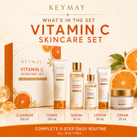 Ensemble de soins de la peau à la vitamine C, 5 pièces : nettoyant, tonique, sérum, lotion, crème hydratante, éclaircissante, illuminatrice, blanchissante, étiquette privée OEM ODM