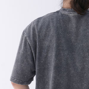 เสื้อยืด YQ คุณภาพสูง สีดำล้วน ล้างสีแบบแอซิด สไตล์เรโทร ผ้าคอตตอนหนา แบบบาติก วินเทจ สำหรับผู้ชาย - Product Image 5