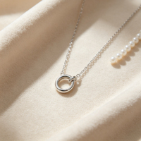 Collier pendentif double anneau en argent pur S925, design ajouré minimaliste, petites pierres en zircone cubique, chaîne à maillons