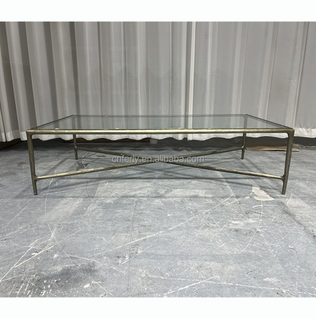 Modern Luxury Design Indoor Rectangular Coffee Table Set Living Room Brass Base Furniture Marble Glass Coffee Table