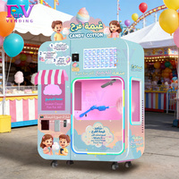 Machine à vendre des barbes à papa en centre commercial, alimentée électriquement, avec écran tactile, gestion basée sur le cloud et multiples modes de paiement