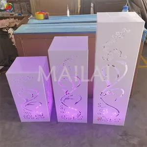 Porta pedaço acrílico de plinth branco, decoração de flor para casamento com luz led