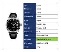 Montre automatique classique pour homme avec boîtier en acier inoxydable et verre saphir, personnalisable avec logo