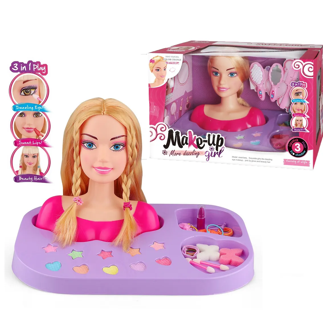 Kids beauty set half body head makeup doll toys kids plastic dress up interesting make up doll toy for girls