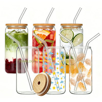 Bouteilles en verre borosilicate à paroi simple pour boissons, sans BPA, avec couvercle en bambou et paille en verre, idéales pour le thé - Vente en gros