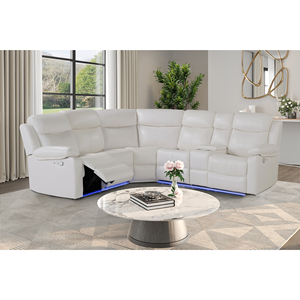 White Right Arm Facing Sectional Sofa Set-Faux Leather <b>Convertible</b> Modern Design for Apartment Living Rooms - Product Image 1