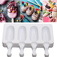 Moule à glace en silicone écologique DIY, 4 cavités, moule à cake pops fait maison, moule à sucettes ovales, bâtonnets en bois