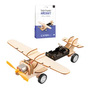 ราคาโรงงาน STEM Airplane วิทยาศาสตร์ทดลองวิศวกรรมของเล่น DIY ไม้ประกอบเครื่องบินที่มีใบพัด