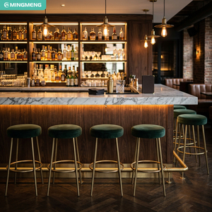 Green Velvet Round Bar <b>Stools</b> Gold Metal Leg Commercial Counter Height <b>Stools</b> For Restaurant Bar - Product Image 1