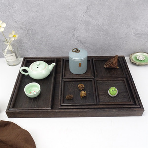 Bandeja de té rectangular de madera, negra brillante, con secciones divididas para servir té, café, uso en hoteles. - Product Image 2