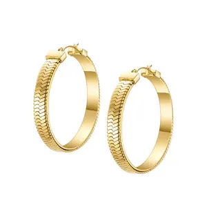 Flat Chain Hoop Accessories Earrings Latest High Quality 18K Gold Plated Stainless Steel Jewelry For Women Gift PartyE201176