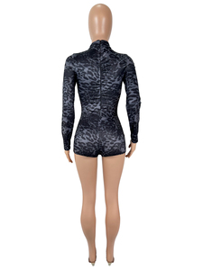 วิวิบลูค์ Z1025RP ชุดรอมเปอร์แขนยาวสำหรับผู้หญิงรุ่นใหม่ ลายเสือดาว ตัดต่อสีตัดกัน ไซส์พลัส ชุดรอมเปอร์รัดรูปสำหรับผู้หญิง - Product Image 5