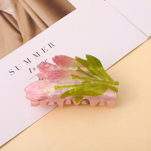 Pince à cheveux colorée en acrylique, motif floral printanier (tulipe, lys, rose), accessoire de coiffure pour filles, vente en gros - Product Image 5