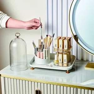 360 Rotating Diamond Acrylic Makeup Organizer Plastic Cosmetic Organizer With Brush Lipstick Holder Storage