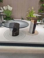 Premium Moderner Beweglicher Couchtisch mit Gehärteter Glasplatte, Designer-Beistelltisch mit Naturmarmorplatte, Wohnzimmermöbel
