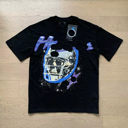 เสื้อยืดแขนสั้นแฟชั่นลำลองผู้ชาย ผ้าฝ้าย 100% 260 กรัม พิมพ์ลายดาวนรกสไตล์วินเทจสวยงาม แบบถัก - Product Image 2