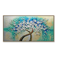 Vente directe usine : Peinture acrylique moderne sur toile, motif arbre à fleurs blancs texturés, avec couteau à palette, pour usage intérieur hôtelier