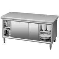 Table de préparation commerciale en acier inoxydable 201/304 à double passage avec porte coulissante et armoire pour cuisines scolaires