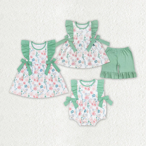 Ensemble haut à bretelles et nœuds pour bébés filles, avec short à volants, tenue d'été pour enfants - Product Image 2
