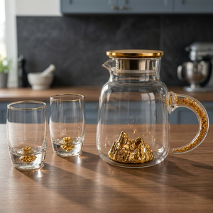Juego de Decantador de Vidrio de Lujo Moderno con Láminas y Hojuelas de Oro de 24K, Diseño de Montaña Dorada, 1.5L, para Regalos y Obsequios en Fiestas de Vino - Product Image 5