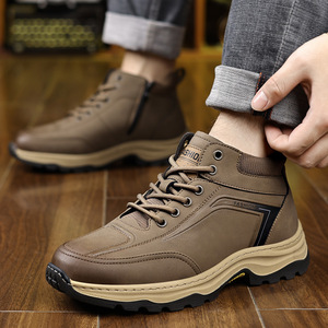 Botas de senderismo de invierno para hombre, suela gruesa, forro polar, zapatos casuales para exteriores, color caqui marrón, con cordones, para adultos, deportivas - Product Image 3