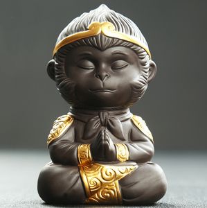7,3*6*11,8 Cm pequeño mono rey coche decoración sonrisa risa monje pequeña estatua de Buda de cerámica té mascota - Product Image 4