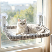 Hamac pour chat PKY en peluche rayée, pliable et épaissi, avec ventouses robustes pour balcon et fenêtre, lit confortable pour chats corpulents