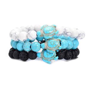 Protect Ocean Animals Summer Style Sea Turtle Beads <b>Bracelets</b> Natural 8MM Bead Lave Blue White Turquoise <b>Bracelet</b> Beach Jewelry - Product Image 1