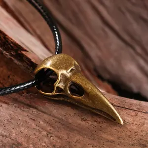 Vintage Men's Gothic Eagle Jewelry Punk Bird Head Pendant Necklace Black Leather Rope Raven Skull Necklace For Cool Boys