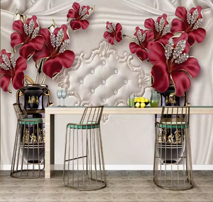 Carta da Parati 3D Romantica con Rose e Cuori <span class=keywords><strong>di</strong></span> Diamanti, Murale a Tema Amore per Decorazione d'Interni - Product Image 5