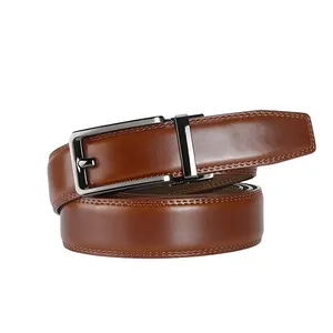 Guangzhou Factory Wholesale Automatic Buckle Ratchet Leather Belts Custom Logo Mens Cowhide Genuine Leather Belts
