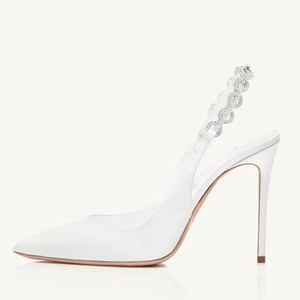 Sandales à talons hauts pour femmes, grande taille 45, été, bout pointu, chaîne en strass, bride arrière, talon aiguille, slingback, pour pieds larges - Product Image 2