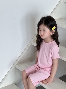 Conjunto de <span class=keywords><strong>Ropa</strong></span> de Dormir de Verano <span class=keywords><strong>para</strong></span> Niñas, de Algodón Acanalado, Manga Corta, Estilo Informal - Product Image 6
