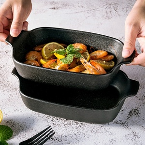 Sartén <span class=keywords><strong>de</strong></span> cerámica para <span class=keywords><strong>horno</strong></span>, accesorio personalizable con dos orejas, color negro, envío rápido - Product Image 1