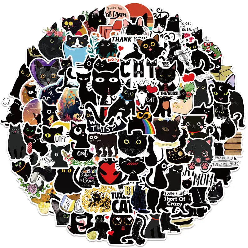 Black Cat Stickers Pack,Cute Cool Vinyl Waterproof Stickers for Water Bottle,Skateboard,Laptop,Phone,Scrapbooking,Car Decals