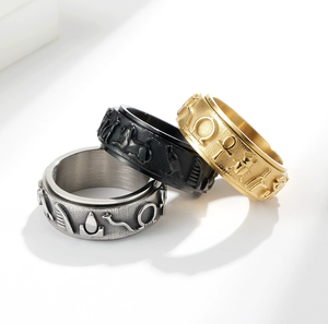 Anillo de compromiso de boda de acero inoxidable chapado en oro de moda, símbolo egipcio antiguo, patrón giratorio, regalo de fiesta - Product Image 3