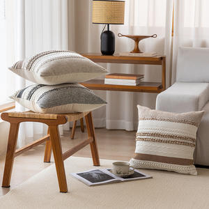 Elegante Almohada Decorativa Rectangular con Diseño de Rayas Tejidas Horizontalmente, Mezcla de Lino y Algodón, para Sala de Estar, Sofá, Cama, Decoración del Hogar - Product Image 1