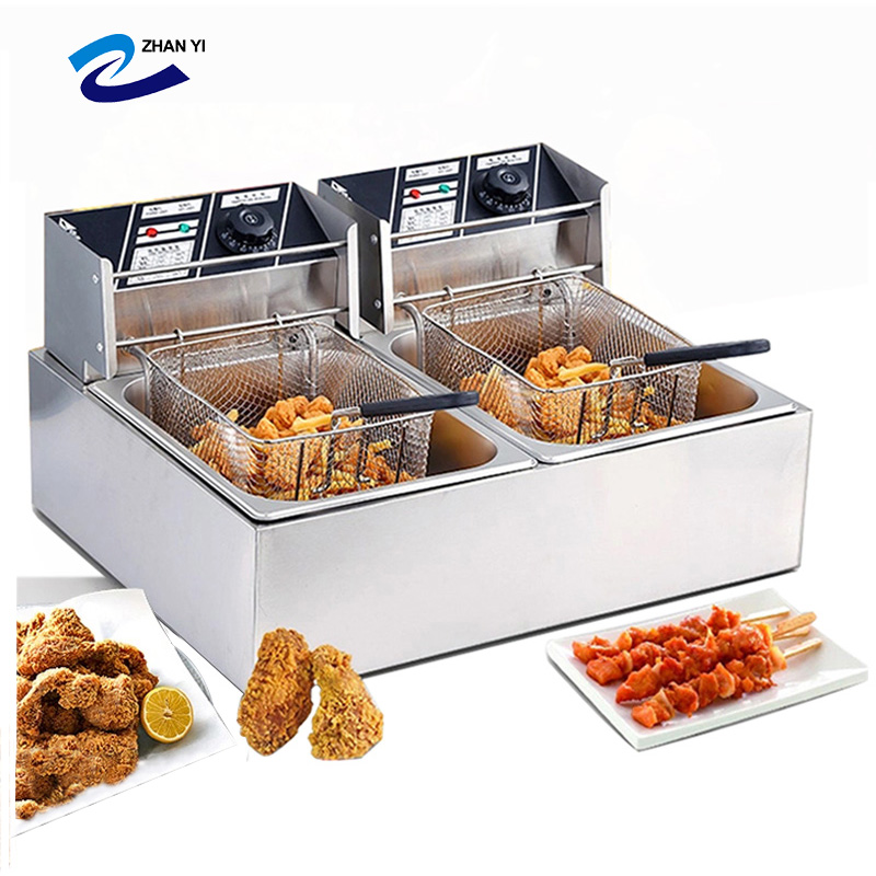 Offre Spéciale Double Réservoirs Poisson Plantain Chips Pomme De Terre Entonnoir Gâteau Friteuse Poulet Maïs Chien Commercial Donut Friteuse Électrique