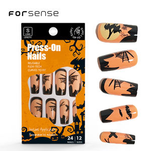 <span class=keywords><strong>Halloween</strong></span> long carré épais presse sur les ongles avec design de haute qualité noir <span class=keywords><strong>orange</strong></span> dessin animé faux ongles xl fête colle sur les ongles conseils - Product Image 1