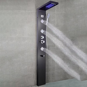 Digital Display LED Rain <b>Shower</b> Head Brushed Black Titanium 304 Stainless Steel <b>Shower</b> Set Temperature <b>Controlled</b> - Product Image 1