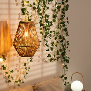 Luminaire suspendu rond en rotin et corde de chanvre, tressé, avec une seule ampoule LED E27, pour chambre à coucher, salon, balcon - Product Image 2